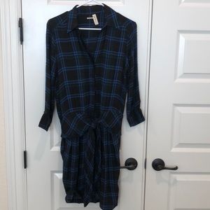 L'AGENCE Kendall Tie Waist Plaid Shirt Dress